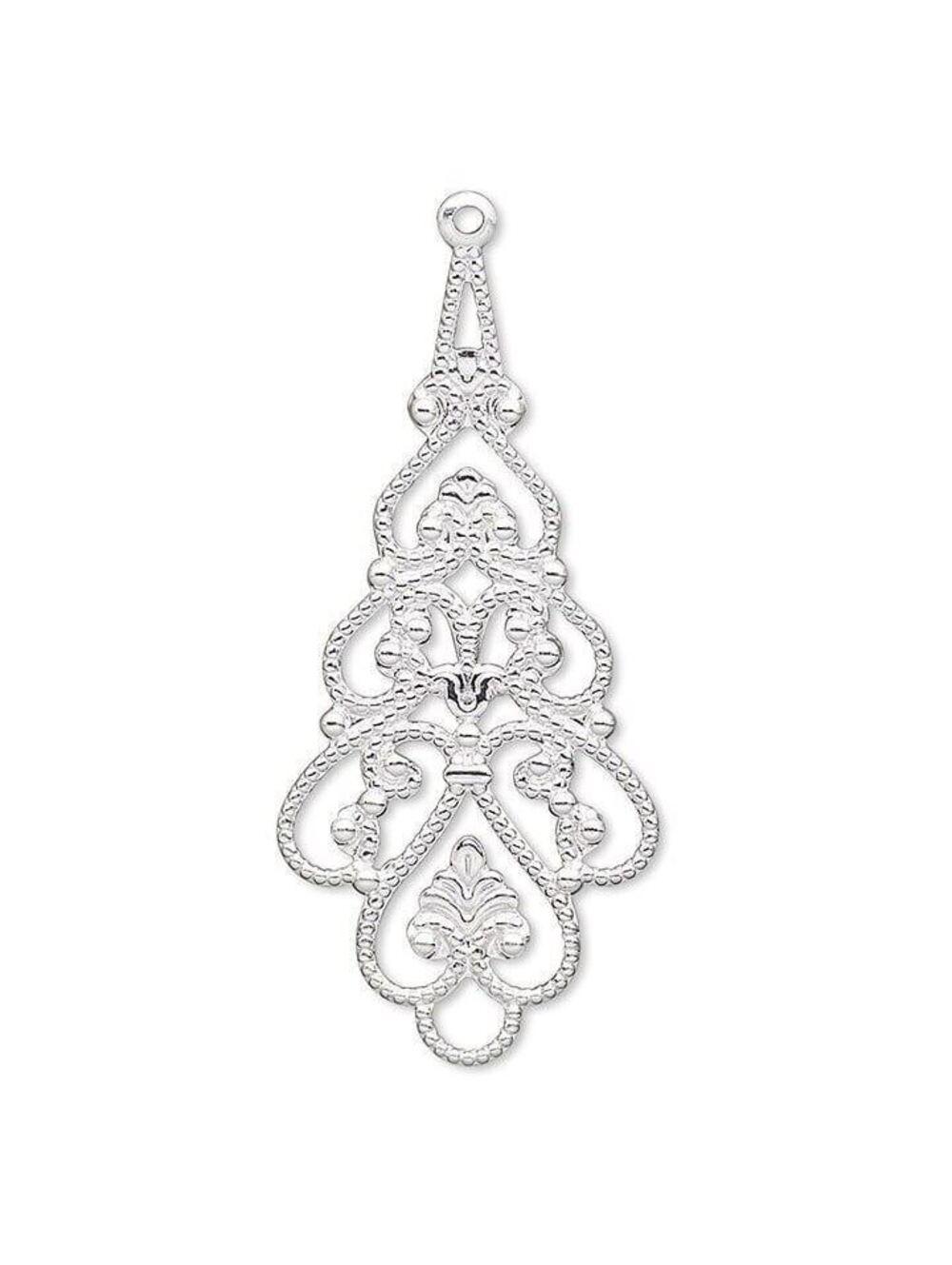 Art Nouveau Stamped Silver Plated Brass 38x18mm Teardrop Pendant Filigrees 2 pcs